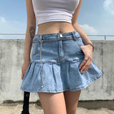 Ebbgo  Harajuku Punk Y2K Denim Mini Pleated Skirt Ladies Summer High Waist Jeans Shorts Skirts Women Ruffles Fashion Korean