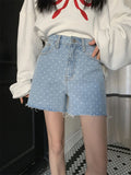 Ebbgo   Vintage Denim Shorts Women Polka Dots Loose Summer 2024 Fashion Jeans High Waist Slim Casual All Match Streetwear