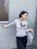 Ebbgo  Grunge Butterfly Print T-shirts Vintage Gothic Long Sleeve Tshirt Korean Fashion Bodycon Tops Harajuku Tee