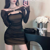 Ebbgo  Sexy Hot Girl Festival Outfits Evening Dress Women Summer Lace Mini dresses Two-piece set Long Sleeve Cover ups Party Dress