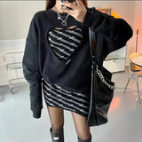 Ebbgo Korean Style Hollow Out Heart Hoodie Women Clothes y2k Vintage Sexy Plus Size Long Sleeve Two-Piece Sets Dress Designer Hoodie