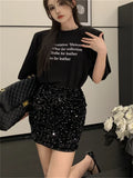 Ebbgo  Tees Women Lazy Style Printed Loose Shoulder Pads New Casual Letter Summer Chic Oversize All Match T-Shirts