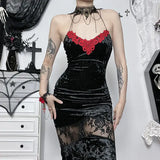 Ebbgo  -  Dark Goth Vampire Hanging Neck Dress Female Halloween Costume Hollowed-out Ass Long Fishtail Dress Subculture Sexy Slim Fit