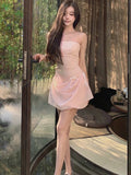 Ebbgo  Hotsweet Pink Lace Fairy Dress Elegant Women Strapless Evening Party Dress Korean Y2K Girls Streetwear Casual Patchwork dresses