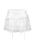 Ebbgo  Women's White Skirt Y2k Elegant A-Line Lace Mini Skirt Harajuku Korean Vintage Fashion 90s Low Waist Lolita Skirts 2000s Clothes
