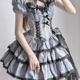 Ebbgo  Three-stage Lolita Dress Goth Puff Sleeve Y2k Bandage Lace Trim Party Gothic Mini Dresses Ruffles Woman's Dress Vestidos