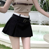 Ebbgo  Summer  New Design Sense High Waist Thin A-line Pleated Short Skirt Anti-light Texture Suit Short Skirt