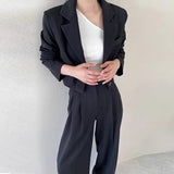 Ebbgo  -  Women Office Suit Two-Piece Pantsuit Elegant Blazer Female Set Casual Loose Pants Jacket Work Clothes