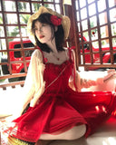 Ebbgo  "the Sixth Rose" Hot Red Pure Desire Slip Dress Flower Cardigan Japanese Style Sweet Suit