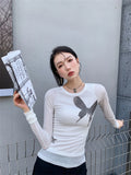 Ebbgo  Grunge Butterfly Print T-shirts Vintage Gothic Long Sleeve Tshirt Korean Fashion Bodycon Tops Harajuku Tee