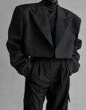 Ebbgo black men fashion urban Spring and Autumn New Black Suit Short Coat Pants Suit Loose Handsome Short Suit Suit Women's Fashion