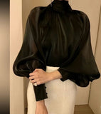 Ebbgo 2000s fashion Spring NEW High Collar Back Lace-up Elegant Socialite Exaggerated Lantern Sleeve Shirt Loose Shirt