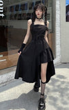 Ebbgo cybergoth dress to impress Sweet Cool Style Small Strap Small Black Dress New Dark Irregular Strap Dress Women