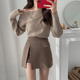 outfit ideas for school Dongdaemun Women's Simple Pantskirt Side Slit Design Slimming High Waist Sexy All-Match Skirt A- Line