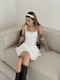 Ebbgo  Casual Summer Female Sling Mini Dress Fashion Solid Color Square Neck High Waist A Line Dress Hot Sell Sexy Dress