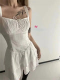 Ebbgo  Casual Summer Female Sling Mini Dress Fashion Solid Color Square Neck High Waist A Line Dress Hot Sell Sexy Dress