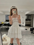 Ebbgo  Casual Summer Female Sling Mini Dress Fashion Solid Color Square Neck High Waist A Line Dress Hot Sell Sexy Dress