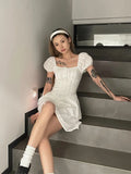 Ebbgo  Casual Summer Female Sling Mini Dress Fashion Solid Color Square Neck High Waist A Line Dress Hot Sell Sexy Dress