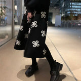 Ebbgo  -  Vintage Floral Sweet Elegant Black Skirts Korean High Waist A-Line Faldas Mujer Autumn Knitted Sweater Skirt