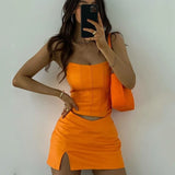 Ebbgo  -  Autumn Bodycon Dress Set Women Party Dress New Arrivals Strapless Top and Skirt Set Leather Sexy Dress Club Night Dresses