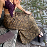 Ebbgo  -  Vintage Floral Maxi Skirt Brown Black Y2k Aesthetic Bottom Harajuku Boho Low Rise A Line Long Pencil Suit Skirts Woman Clothes