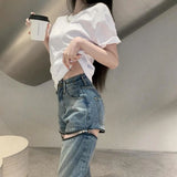 Ebbgo  Hot womenzipper jeans women 2021 new high waist slimming straight loose design long pants