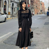 Ebbgo  -  Gothic Black Y2k Dress Women Autumn Casual Lace Long Sleeve One Piece Dress Korean Evening Party Elegant Midi Dress Female