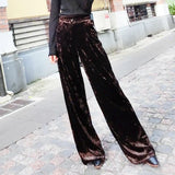 Ebbgo  Brown Green Velvet Wide Leg Pants Vintage High Waist Floor Length Loose Casual Trousers Women Autumn Winter Fashion Pantalon