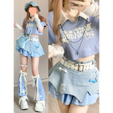 dti outfits Summer YK Millennium Hot Girl Short Chain Contrast Color Top + Irregular Stitching Skirt + Slimming Leg Cover Suit