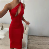 food inspired dress to impress INS Style Summer New Women's Clothing Fashion Shoulder Sexy Hollow Slim Mid-Length Dress Women