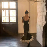 android vs cyberborg dress to impress French Style Black Knitted Sling Dress Women's 2024 Summer Step Lotus Elegant Slim Slimming Fishtail Dress