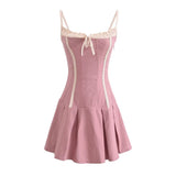 dress to impress codes Summer New British-Style Blogger Lace-up Pleated Sling Dress H10-A3