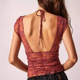 t shirt 2024 Women's Backless T-shirt Sexy Floral Lace Slim Cropped Top Summer Aesthetic Streetwear