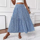 summer outfits inspo Small Floral Three-Layer Stitching Long Skirt High-Grade Women's A- line Skirt