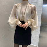 2000s fashion Spring NEW High Collar Back Lace-up Elegant Socialite Exaggerated Lantern Sleeve Shirt Loose Shirt