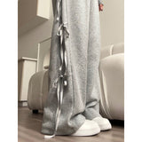 Ebbgo old money outfits men Women's Bowknot Lace-up Sports Pants Spring and Autumn New Loose Gray Casual Wide-Leg Pants Sweatpants