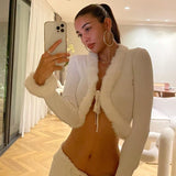 outfit Fashionable Autumn Sexy Women's Top High-Grade New Furry Lace-up Pit Cardigan Short V-neck Slim Knit