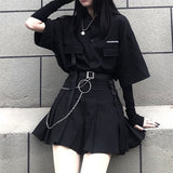 grunge outfits Black Pleated Skirt Female Summer Student Skirt Uniform Skirt Hot Girl Tooling High Waist Word Skirt Fashion