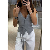 retail worker dress to impress 2024 Spring and Summer New Lace-up Casual Women's Tops Ins Vacation Loose Multi-Color Fashion Vest