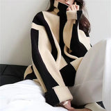 2000s fashion Autumn and Winter Turtleneck Loose Lazy Style Irregular Top Elegant Chic Striped Sweater Women's Fashion