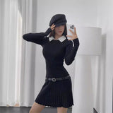 autumn dress Fake Two-Piece Solid Color Knitted Dress Women's Autumn Slim Fit Pleated Skirt Hot Girl Short Skirt X2433