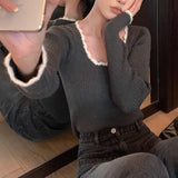 dream clothes Large round Neck Retro Elegant Contrast Color Slim Bottoming Top Winter Design Inner Knitted Pullover Sweater Casual Style