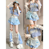 dti outfits Summer YK Millennium Hot Girl Short Chain Contrast Color Top + Irregular Stitching Skirt + Slimming Leg Cover Suit