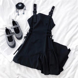 cybergoth dress to impress Sweet Cool Style Small Strap Small Black Dress New Dark Irregular Strap Dress Women