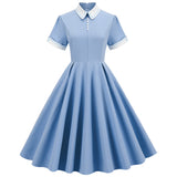 harajuku dress to impress Original Hepburn Style Court Noble Temperament Trim Contrast Color Turtleneck Doll Collar Mid-Length Large Swing Retro Dress Women