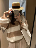 fall sweater Lazy Thick Striped Loose plus Size Pullover Sweater Lantern Sleeve Pullover Women's Autumn and Winter New G9