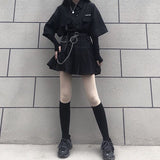 grunge outfits Black Pleated Skirt Female Summer Student Skirt Uniform Skirt Hot Girl Tooling High Waist Word Skirt Fashion