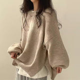 fall fashion Chic Autumn and Winter French Style Lazy round Neck Side Slit Loose Casual All-Match Long Sleeve Warm Knitted Sweater