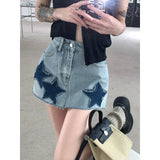 y2k American Style Large Skirt Retro Star a Skirt 2024 Summer Hot Girl Design High Waist Slimming Denim Skirt