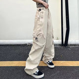 90s fashion Large Pocket Workwear Casual Pants Couple New Retro High Waist Straight Trousers Loose Slimming Wide Leg Denim